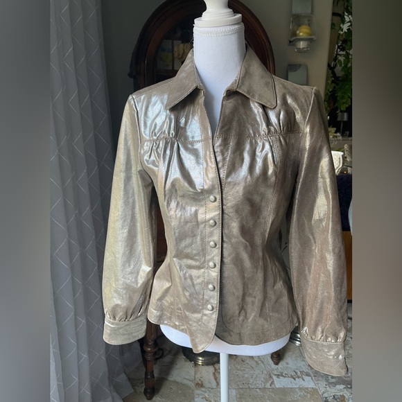 Champagne leather shirt or jacket size small … Smoke free home - Picture 1 of 3